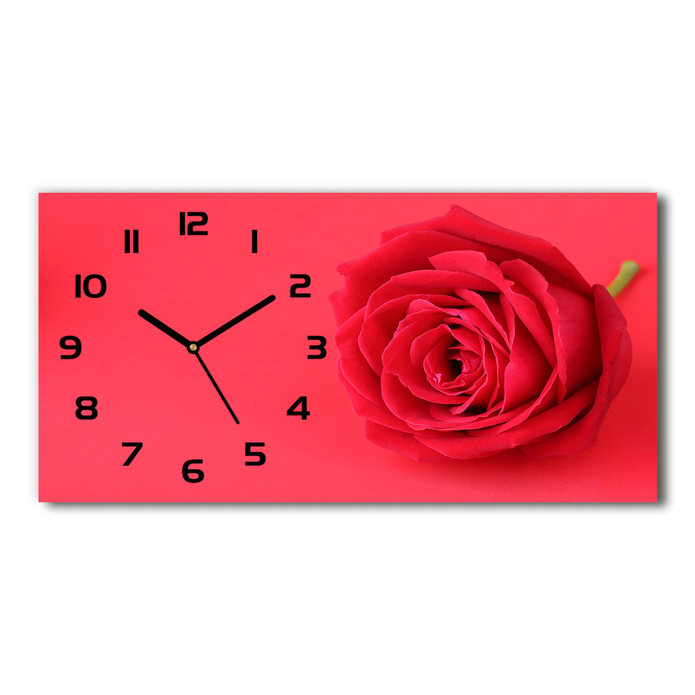 Vodorovné Sklenené hodiny na stenu tiché Červená ruža