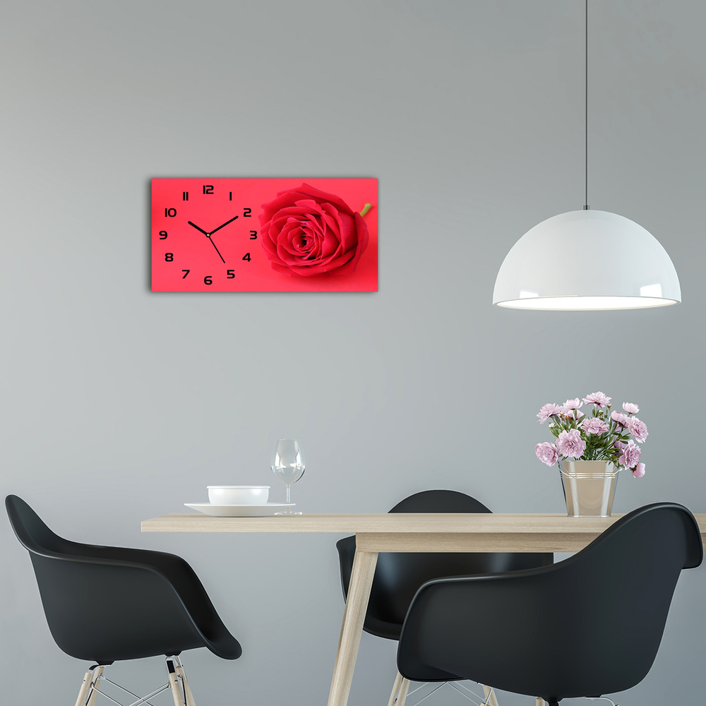 Vodorovné Sklenené hodiny na stenu tiché Červená ruža