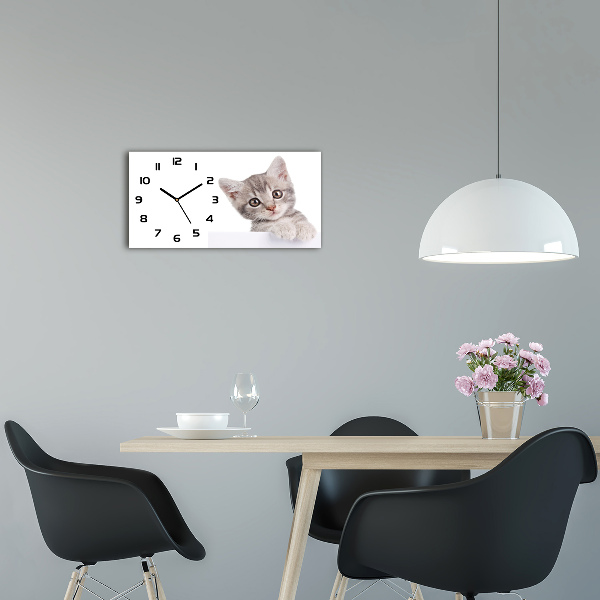 Vodorovné Moderné sklenené hodiny na stenu Sivá mačka