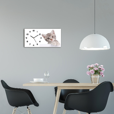 Vodorovné Moderné sklenené hodiny na stenu Sivá mačka