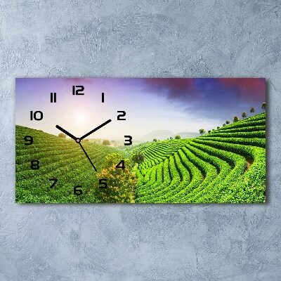 Vodorovné Sklenené hodiny na stenu Plantáž čaju