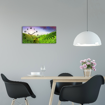 Vodorovné Sklenené hodiny na stenu Plantáž čaju