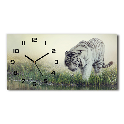 Vodorovné Sklenené hodiny na stenu tiché Biely tiger