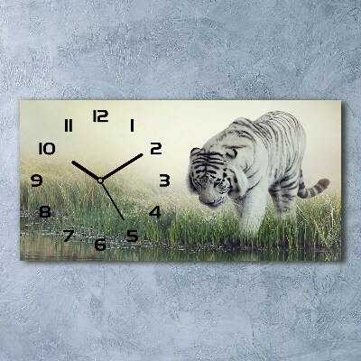Vodorovné Sklenené hodiny na stenu tiché Biely tiger