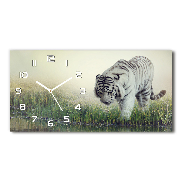 Vodorovné Sklenené hodiny na stenu tiché Biely tiger