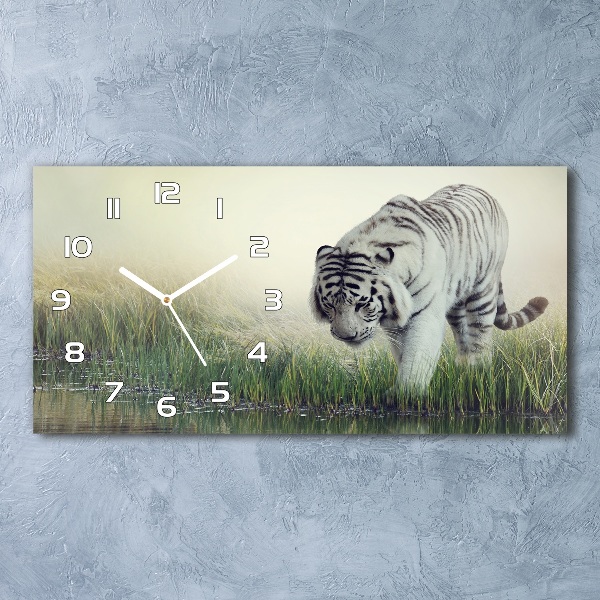 Vodorovné Sklenené hodiny na stenu tiché Biely tiger
