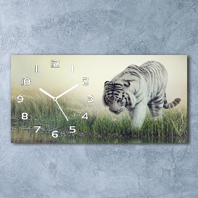 Vodorovné Sklenené hodiny na stenu tiché Biely tiger