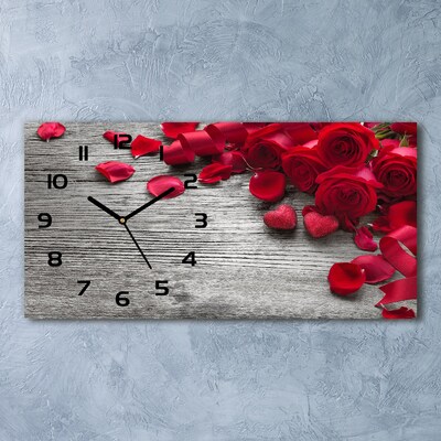 Vodorovné Sklenené hodiny na stenu tiché Červené ruže