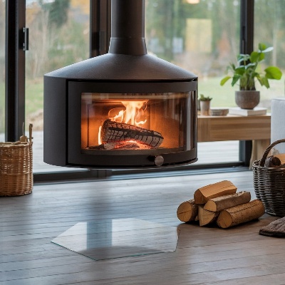 Šesťuholníková podložka pod krb priehľadná