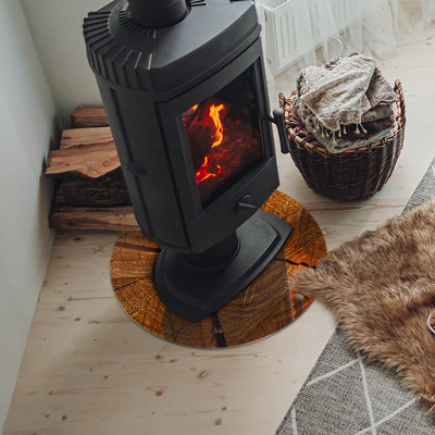 Okrúhla sklenená podložka pod krb Drevo v priereze s prirodzenou textúrou