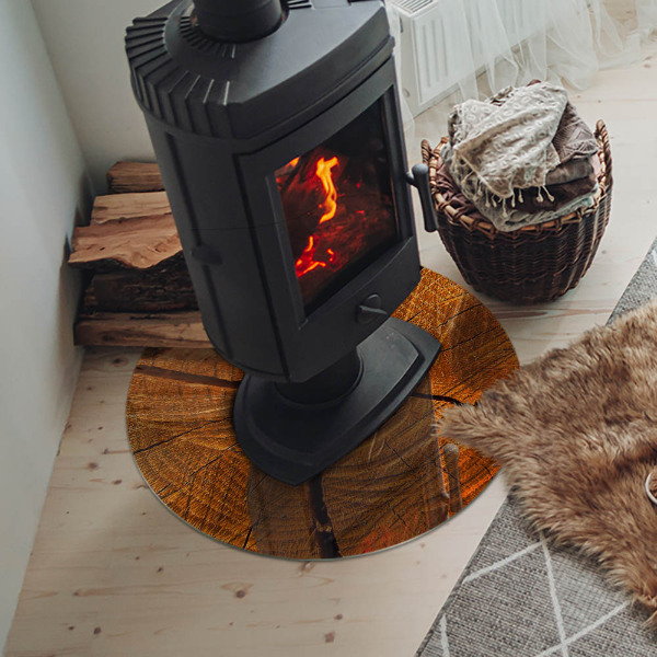 Okrúhla sklenená podložka pod krb Drevo v priereze s prirodzenou textúrou