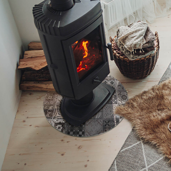 Okrúhla podložka pod krbové kachle Dekoratívne vzory s dlaždicami