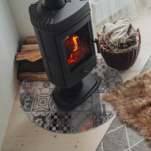 Okrúhla podložka pod krbové kachle Dekoratívne vzory s dlaždicami