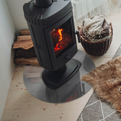 Okrúhla sklenená podložka pod krb Betónová konštrukcia s efektom