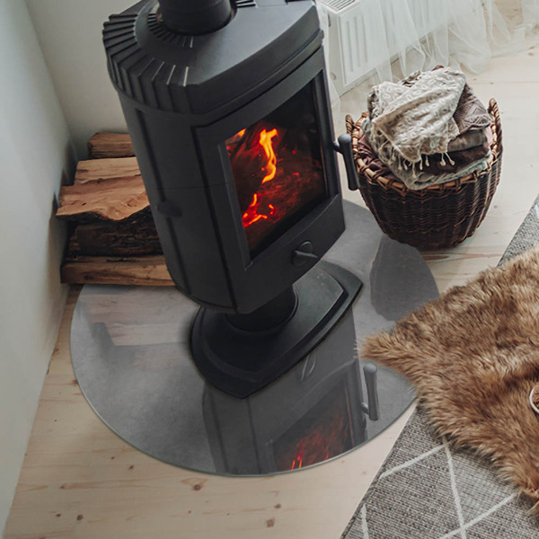 Okrúhla sklenená podložka pod krb Betónová konštrukcia s efektom