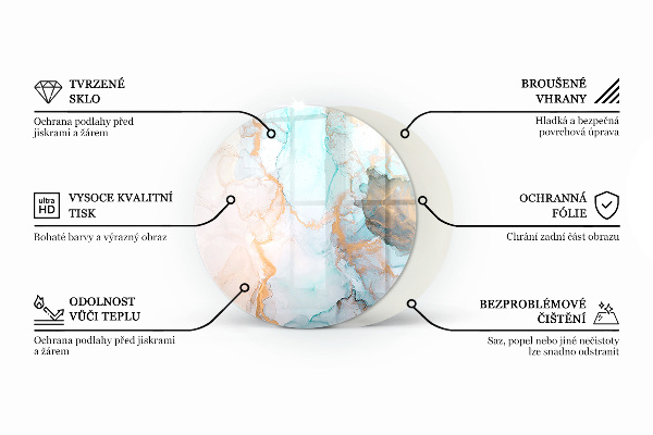Okrúhle sklo pod kachle Mramorová textúra v elegantnom štýle