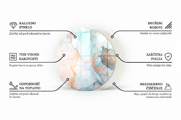 Okrúhla sklenená podložka pod krb Mramorový organický motív