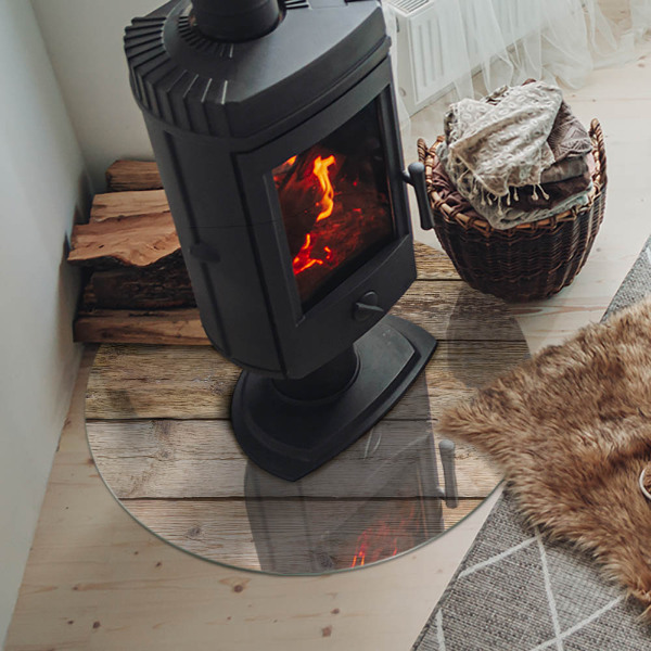 Okrúhla podložka pod krbové kachle Dosky v prírodnom štýle