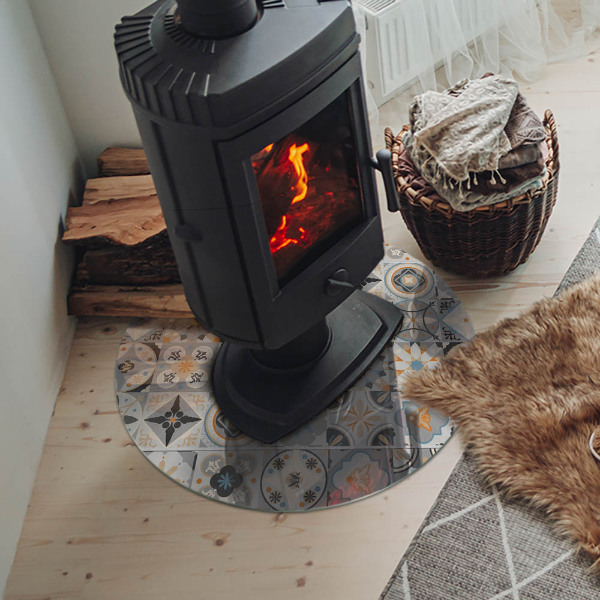 Okrúhla podložka pod krbové kachle Mozaikové vzory v dlaždicových tvaroch