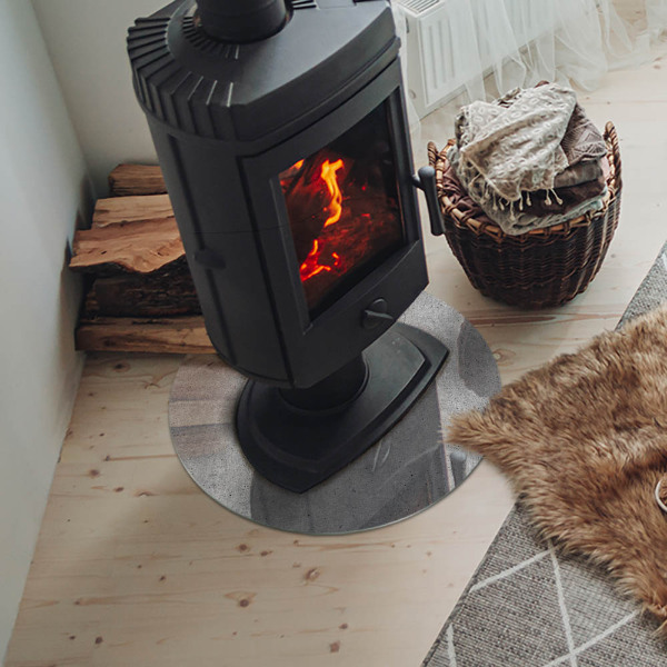 Okrúhla sklenená podložka pod krb Betónová textúra v surovom štýle