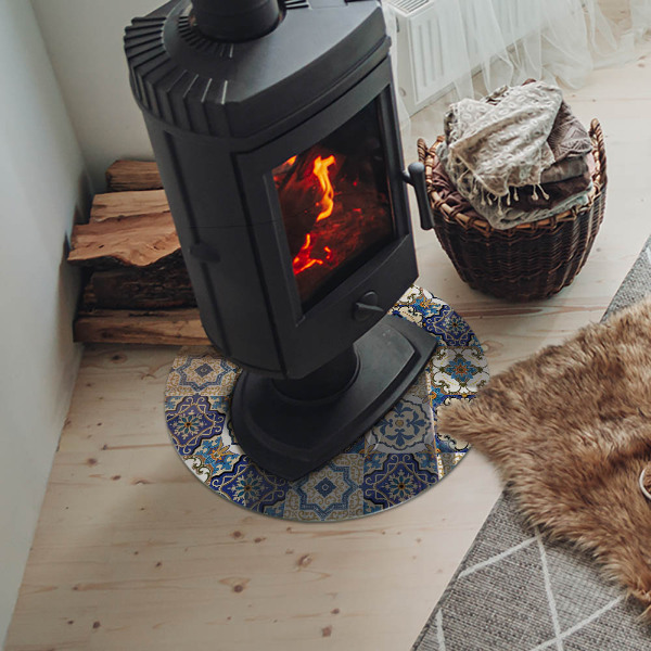 Okrúhla sklenená podložka pod krb Mozaikový motív s kvetinovými akcentmi