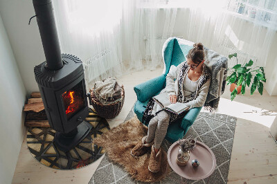 Okrúhle sklo pod kachle Moderné tvary s dreveným akcentom