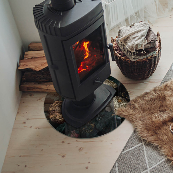 Okrúhla sklenená podložka pod krb Kvetinový motív s motýľmi