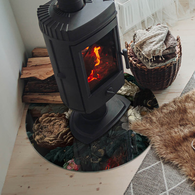 Okrúhla sklenená podložka pod krb Kvetinový motív s motýľmi