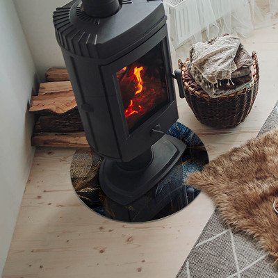 Okrúhla sklenená podložka pod krb Štýlové listy v štruktúre