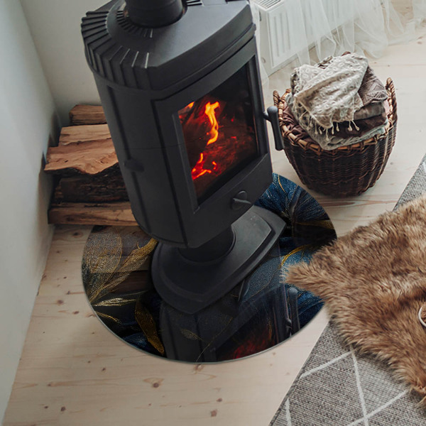 Okrúhla sklenená podložka pod krb Štýlové listy v štruktúre