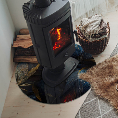 Okrúhla sklenená podložka pod krb Štýlové listy v štruktúre