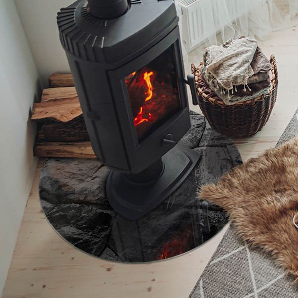 Okrúhla sklenená podložka pod krb Kamenný štýl v prírodnom prevedení