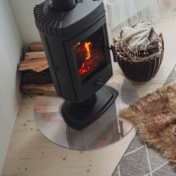 Okrúhle sklo pod kachle Kamenný organický motív