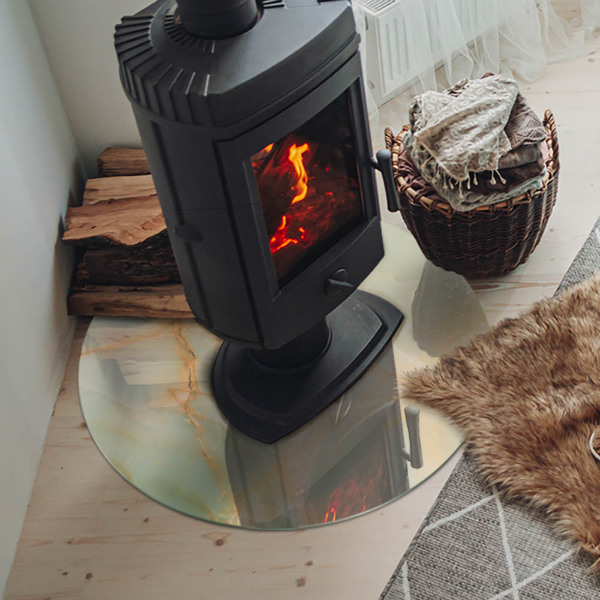 Okrúhla sklenená podložka pod krb Abstraktný mramorový motív