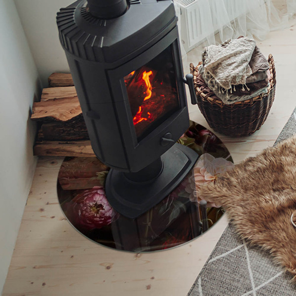 Okrúhla podložka pod krbové kachle Kvetinový detail v plnom kvete