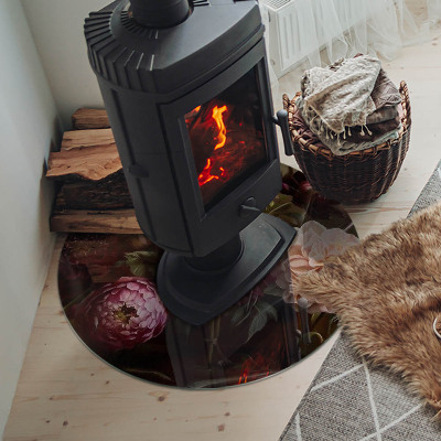 Okrúhla podložka pod krbové kachle Kvetinový detail v plnom kvete