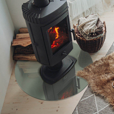 Okrúhla sklenená podložka pod krb Sivozelená farba