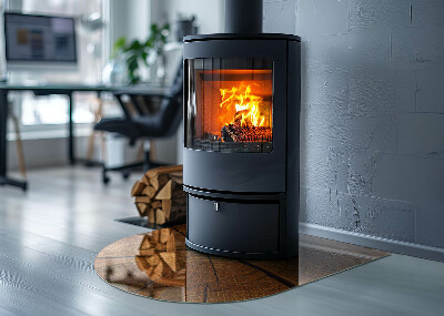 Polovičná oválna sklenená podložka pod krb Drevo v priereze s prirodzenou textúrou