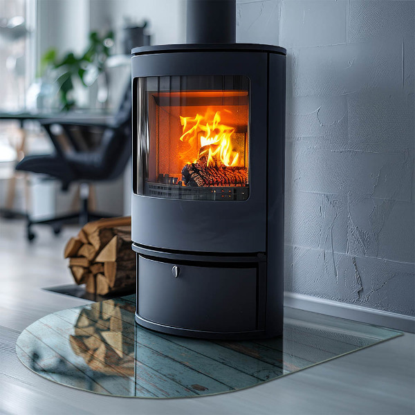 Polovičné oválne sklo pod kachle Rustikálne dosky v prírodnom štýle