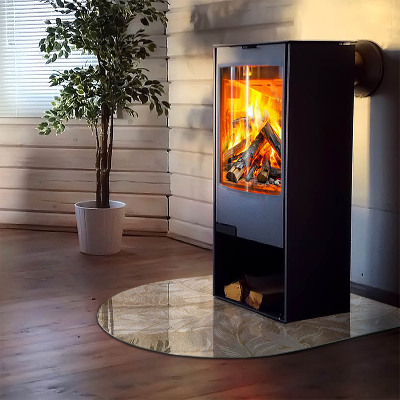 Polovičná oválna sklenená podložka pod krb Jemné vzory listov