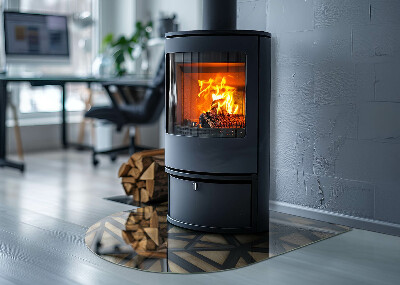 Polovičné oválne sklo pod kachle Moderné tvary s dreveným akcentom