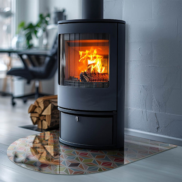 Polovičná oválna sklenená podložka pod krb Polygonálne vzory na webe