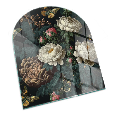 Polovičná oválna sklenená podložka pod krb Kvetinový motív s motýľmi