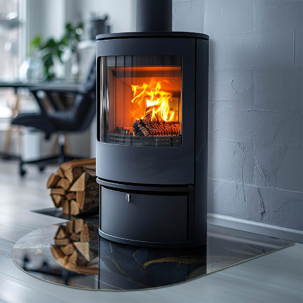 Polovičná oválna sklenená podložka pod krb Štýlové listy v štruktúre