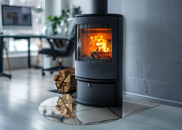 Polovičné oválne sklo pod kachle Mramorové žily v elegantnom štýle