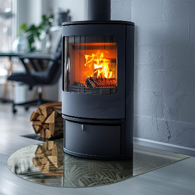 Polovičná oválna sklenená podložka pod krb Tropické listy na pozadí