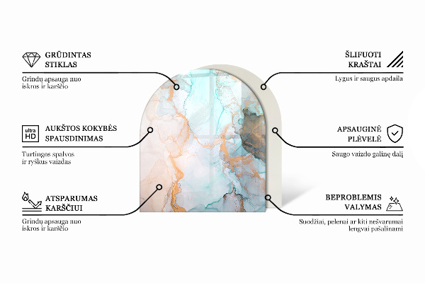 Oválna podložka pod krbové kachle Mramorový motív v jemných tónoch