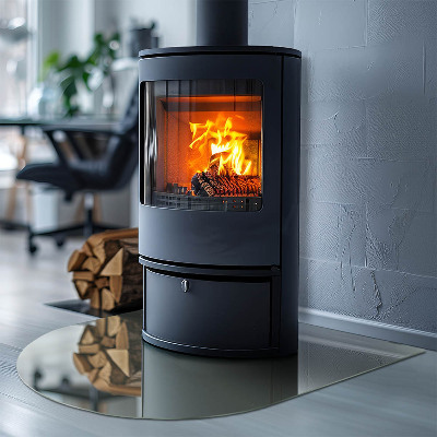 Polovičná oválna sklenená podložka pod krb Sivozelená farba