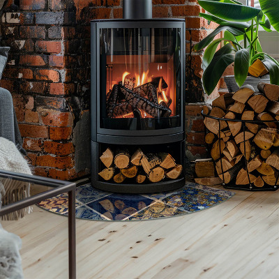 Rohová sklenená podložka pod krb Keramické vzory na pozadí