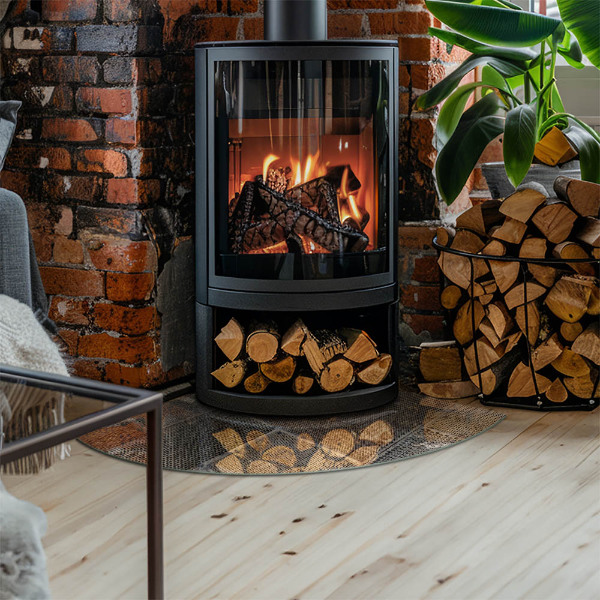 Rohová sklenená podložka pod krb Motív perforovanej ocele